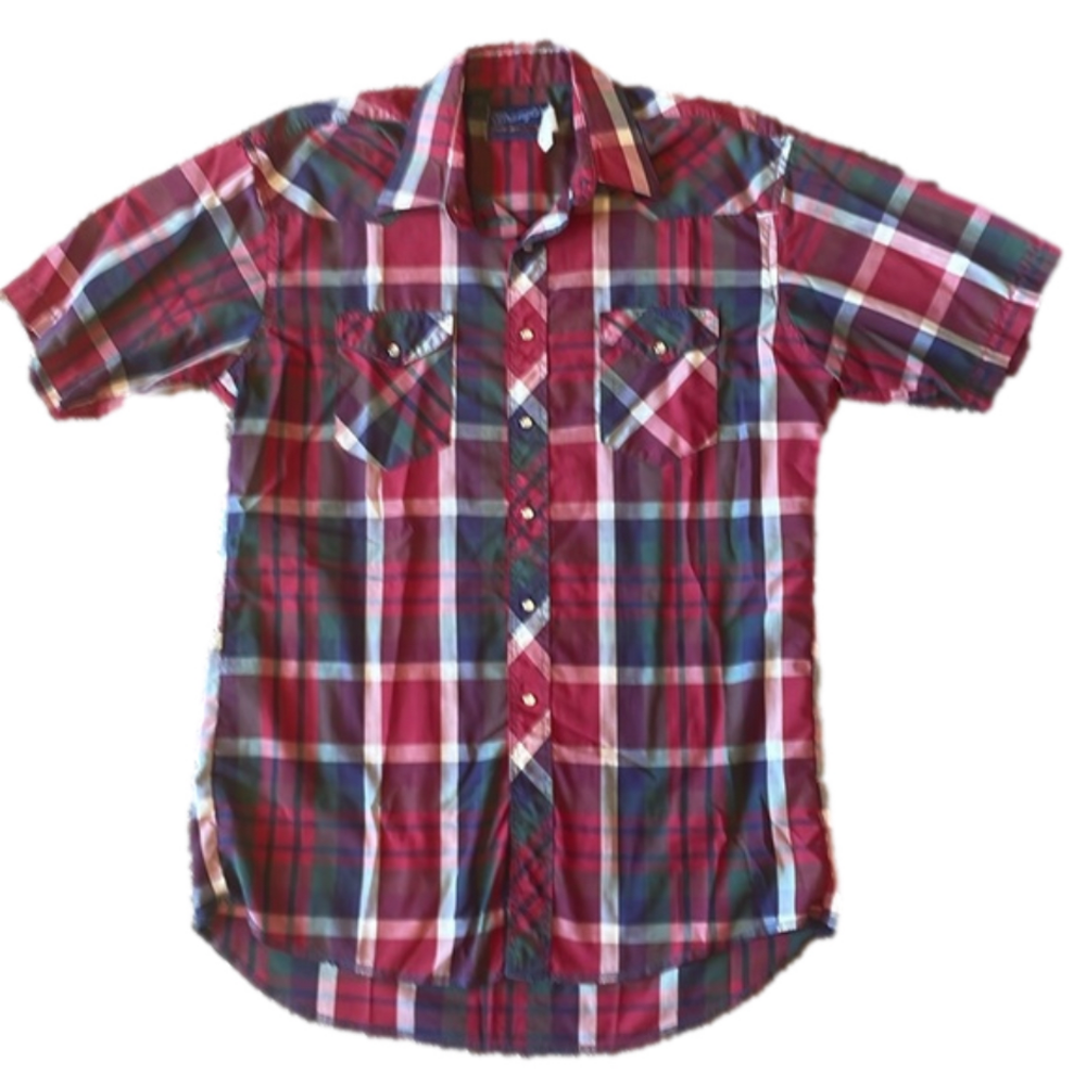 Wrangler Men’s Vintage 16.5 X Long Red Plaid Short Sleeve Button Down Shirt